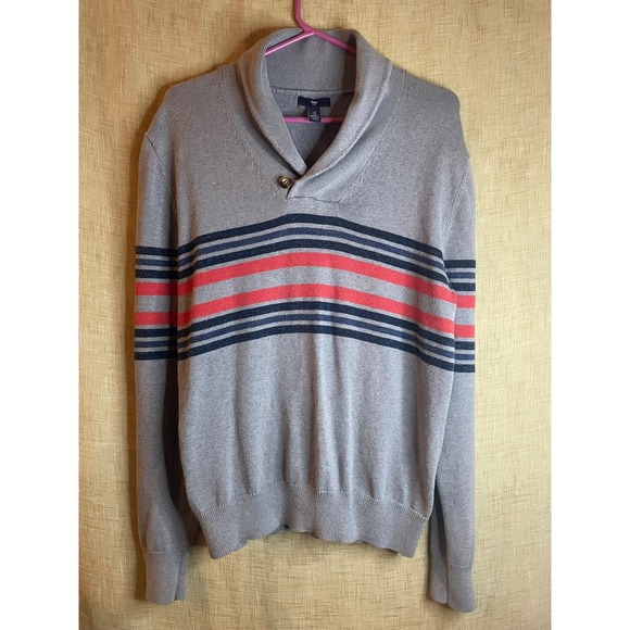 Gap Vintage Y2K Shawl Collar‎ Pullover Sweater Striped Preppy Casual Heather M - Picture 1 of 9